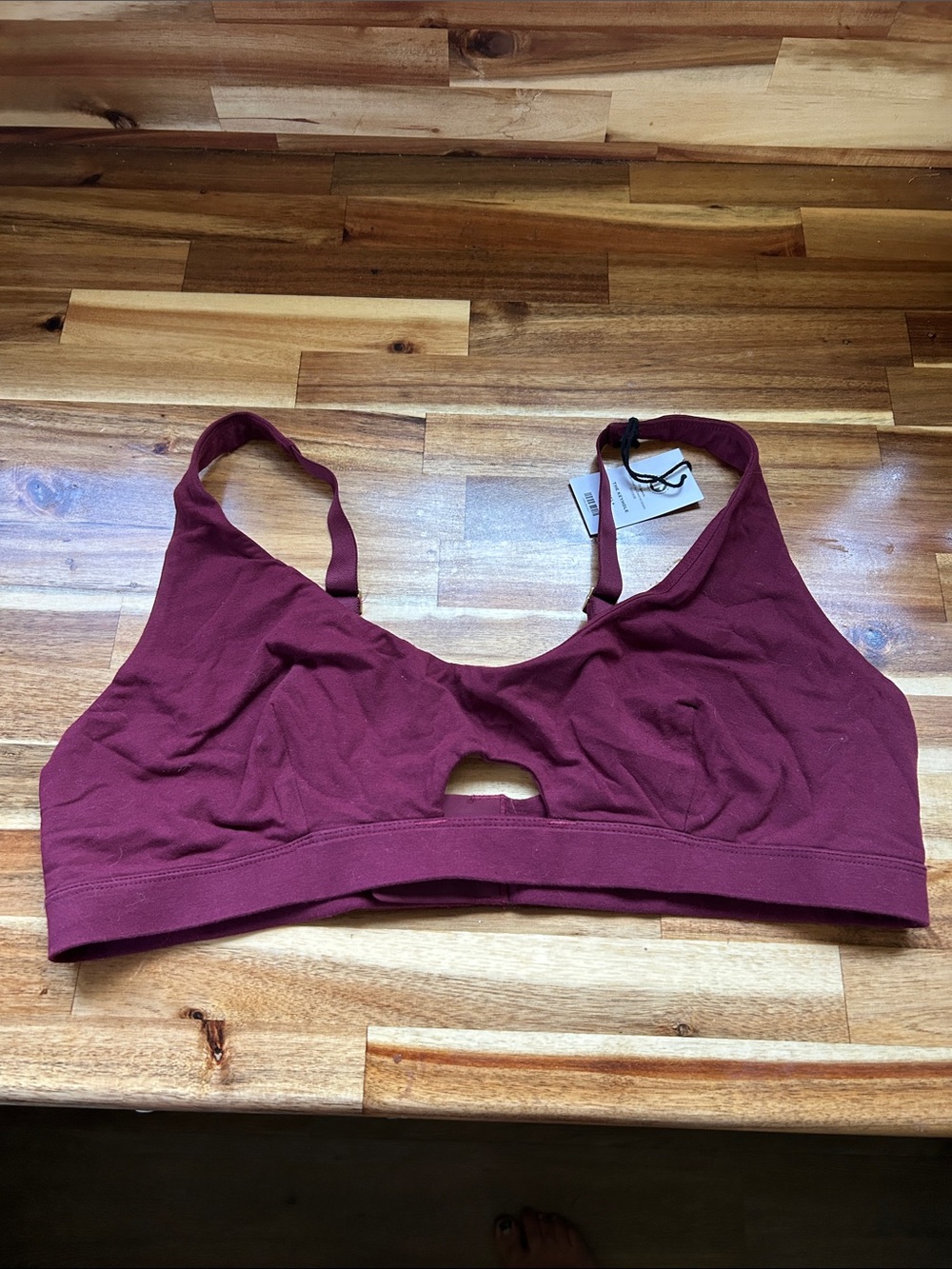 Wireless Scoop Subset Organic Cotton Bralette with Front Keyhole in Wine